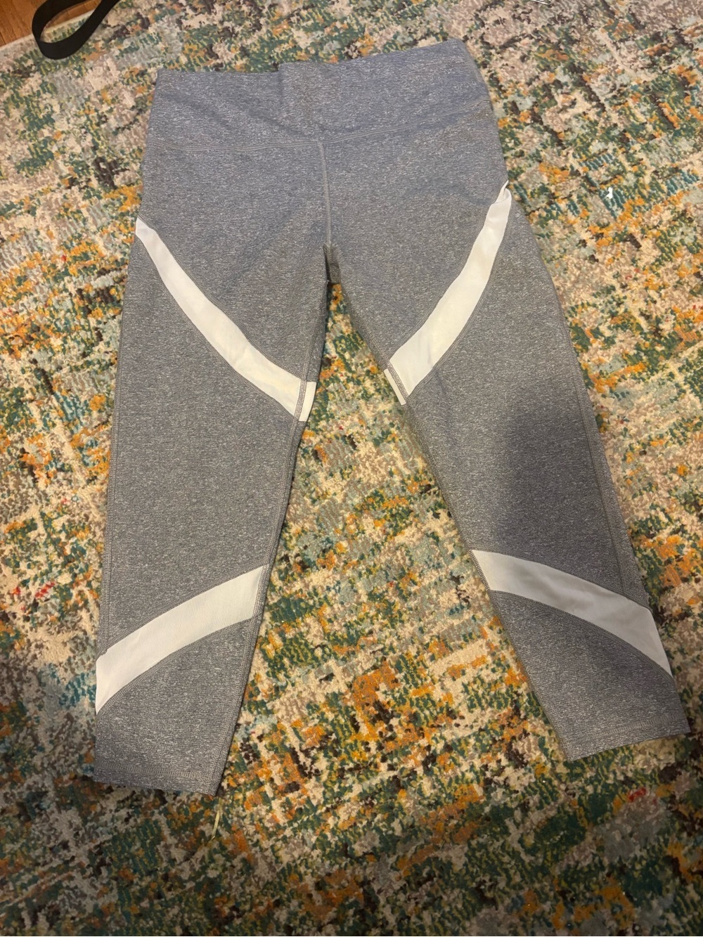 aerie Gray Capri Leggings with White Chevron Panels